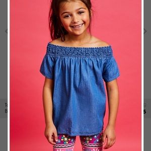 Girls denim off or on shoulder trendy top